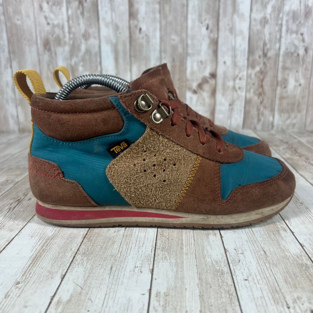 Teva Retro High Top Sneakers Brown Teal Gold Accent Athletic Hiking Shoes Size 7